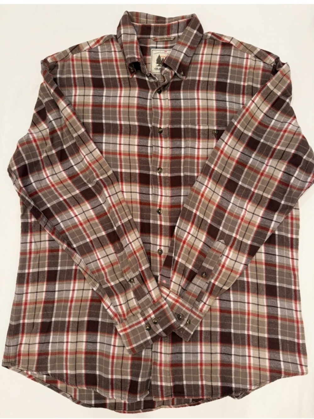 GH Bass Earth Shirt Men's Large Multicolor Plaid Cotton Regular Fit Button-Up